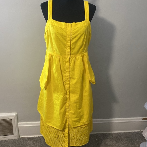 J Crew Yellow Embroidered Eyelet Lace Button Front Midi Sundress Sz 14 - Picture 10 of 13